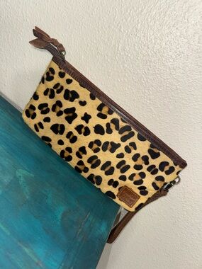 American Darling Leopard Print Wristlet Clutch - Yellow & Black with Brown Trim